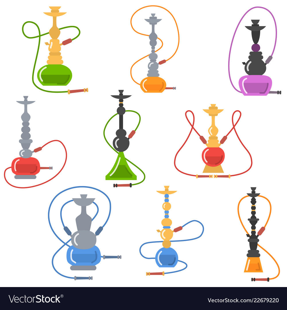 Colorful set of hookah labels different shapes