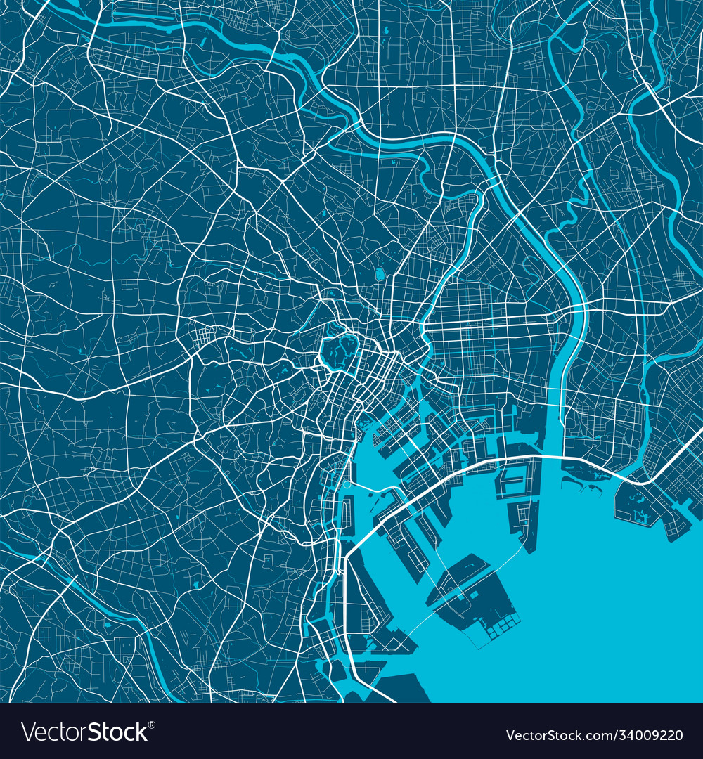 Detailed map tokyo city linear print Royalty Free Vector