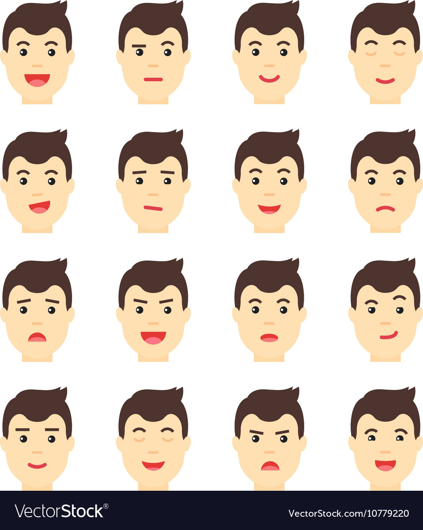 Handsome man Expressing different emotions Flat Vector Image