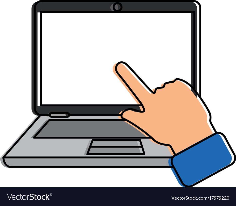 Laptop computer with hand user touching