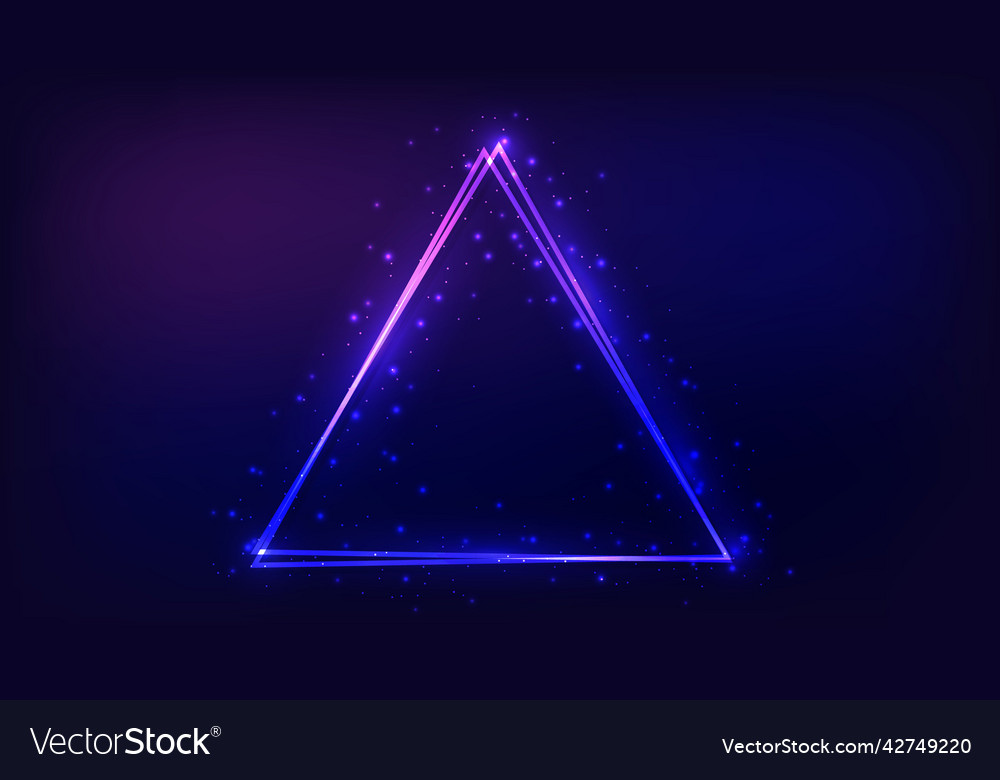 Neon double triangular frame with shining effects vector image Neon double triangular frame with shining effects