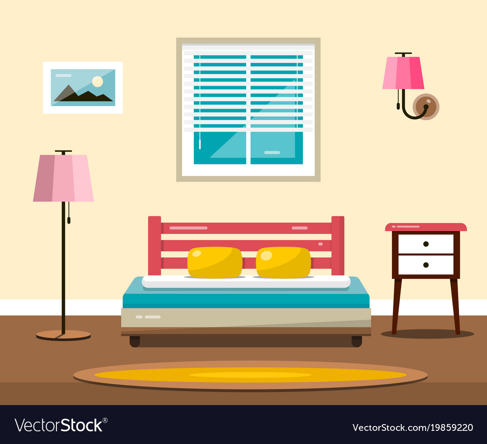 Room with bed flat design interior Royalty Free Vector Image