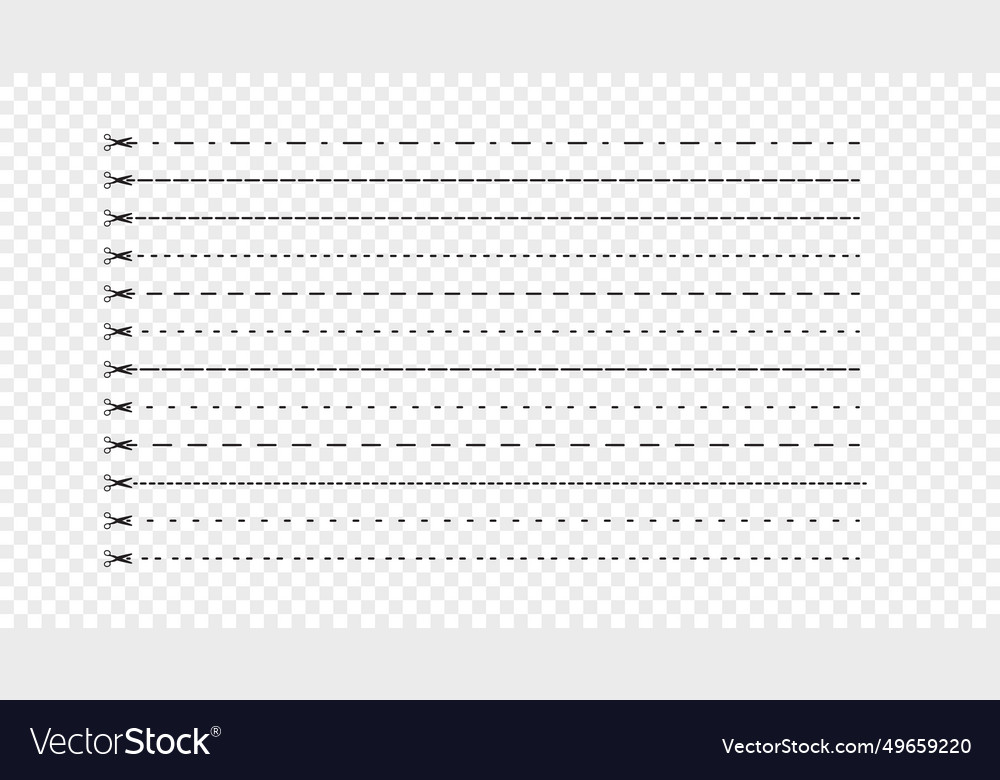 Scissors and cut lines set of icons