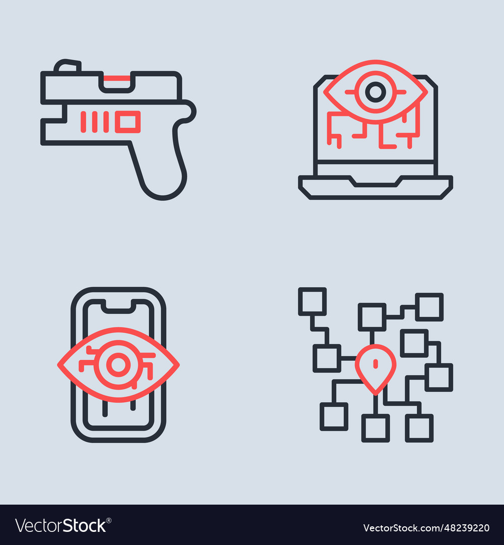 Set line computer vision neural network vector image Set line computer vision neural network