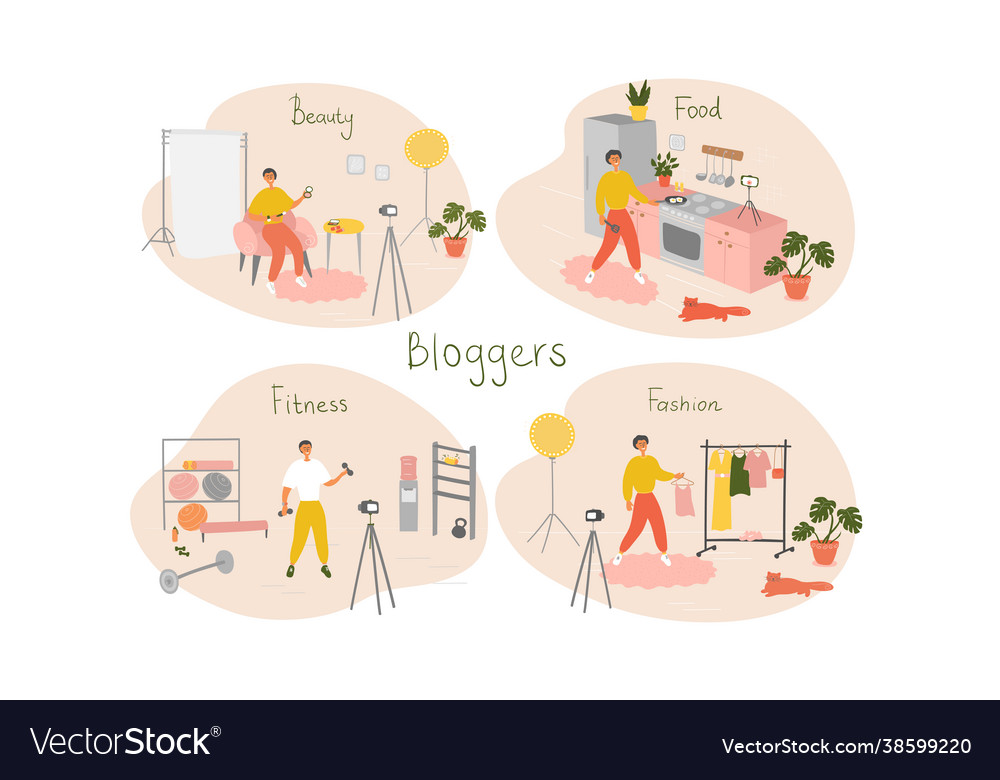 Set male bloggers and vloggers characters Vector Image