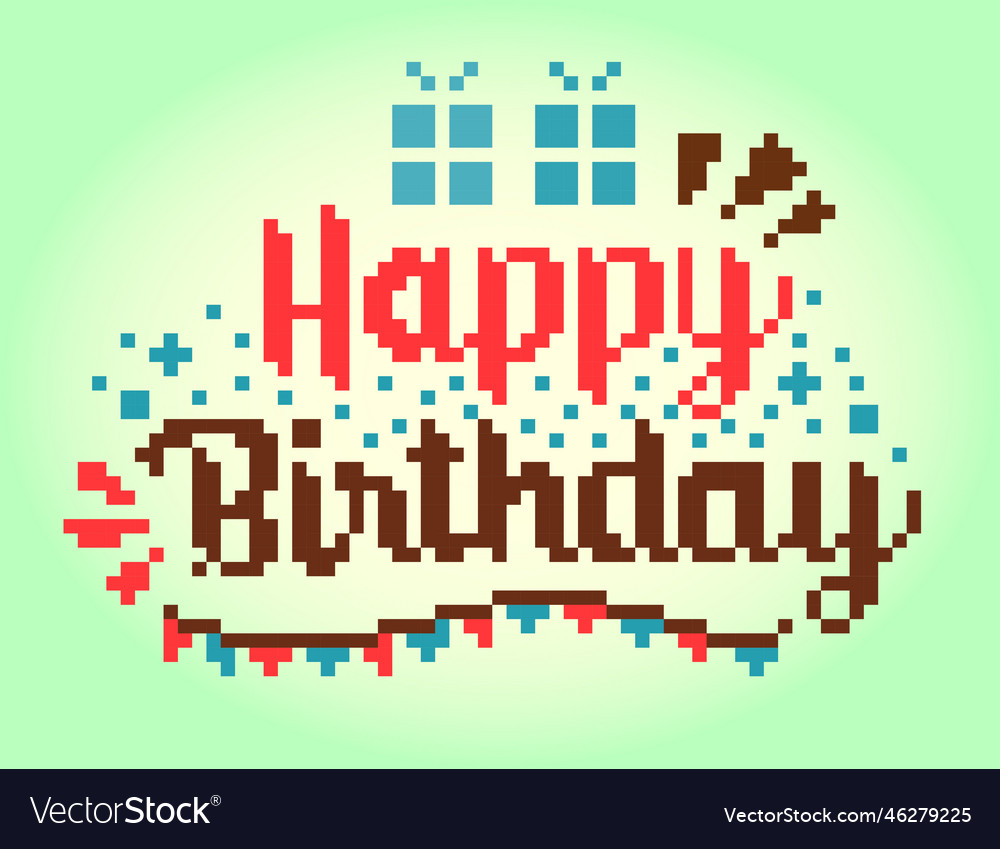 8-bit pixel of happy birthday greeting card