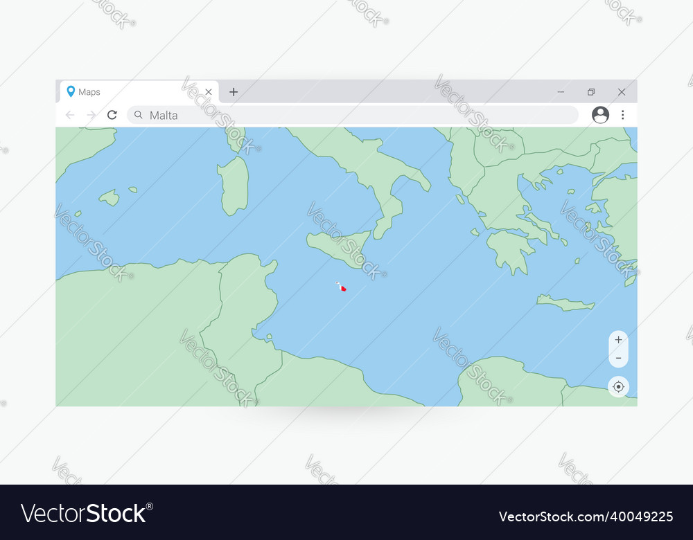Browser window with map of malta searching