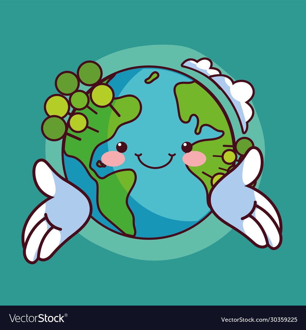 Card planet earth smiling kawaii Royalty Free Vector Image