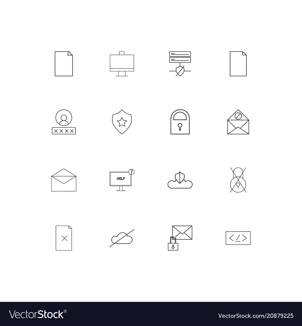 Cyber security linear thin icons set outlined