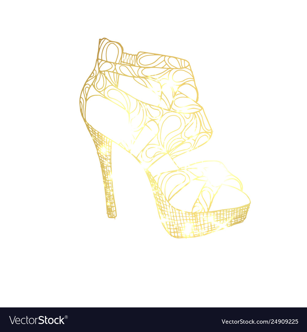 Golden high heel shoe Royalty Free Vector Image