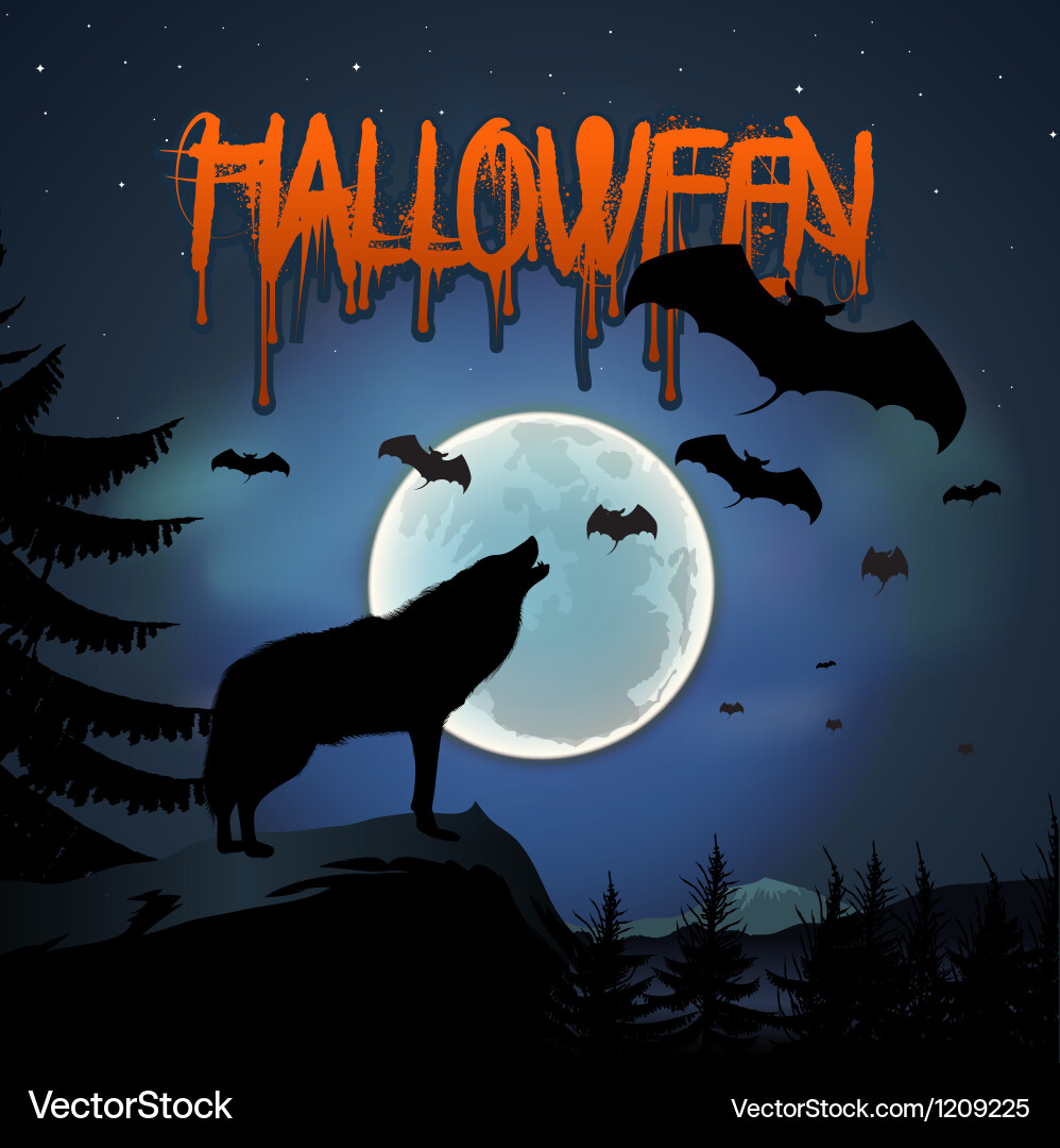 Halloween background with wolf howls moon Vector Image