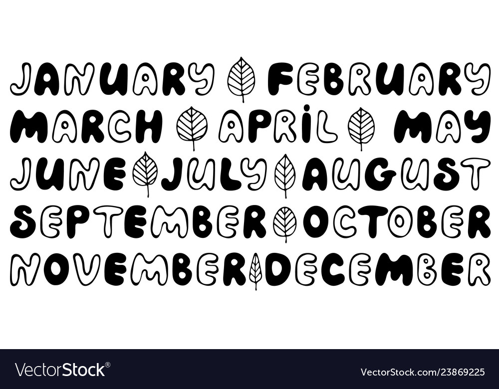 Handwritten Names Of Months Round Font Royalty Free Vector