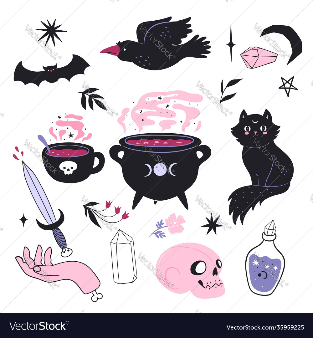 Magic design elements collection isolated vector image Magic design elements collection isolated