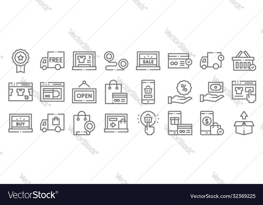 Online shopping line icons linear set quality