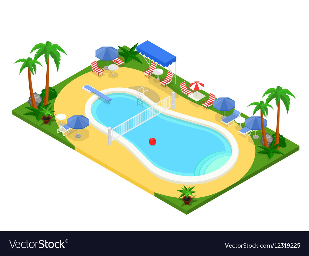 Realistic isometric outdoor swimming pool Vector Image