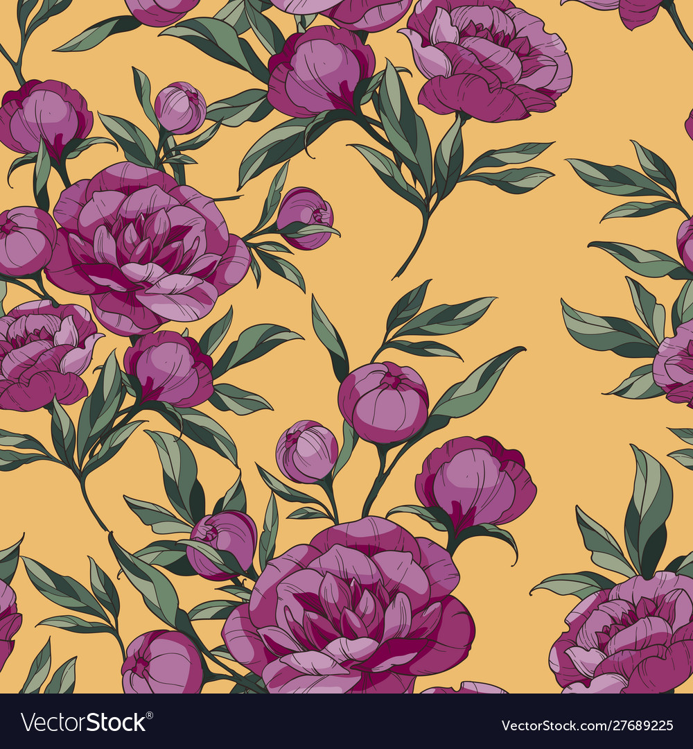 Seamless floral pattern with peonies maroon