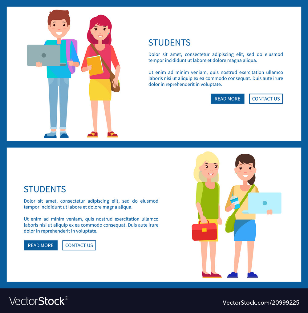 Students boy and girls cartoon style web posters vector image Students boy and girls cartoon style web posters