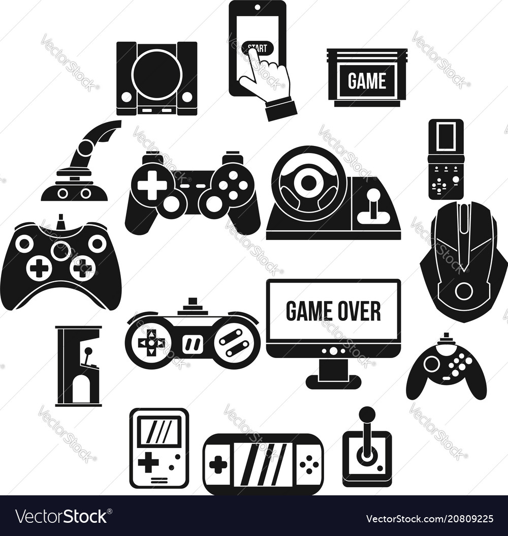 Video game icons set simple style Royalty Free Vector Image