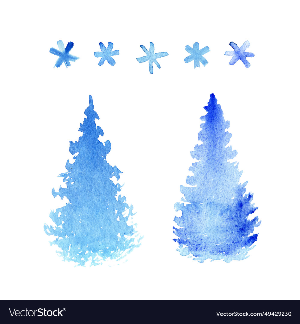 Christmas trees and snowflakes watercolor doodle