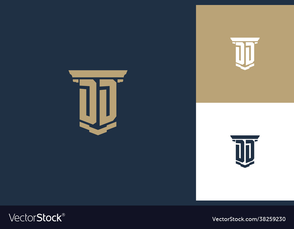 Dd monogram initials logo design with pillar icon