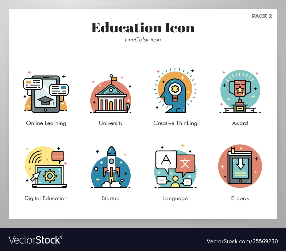 Education icons linecolor pack Royalty Free Vector Image