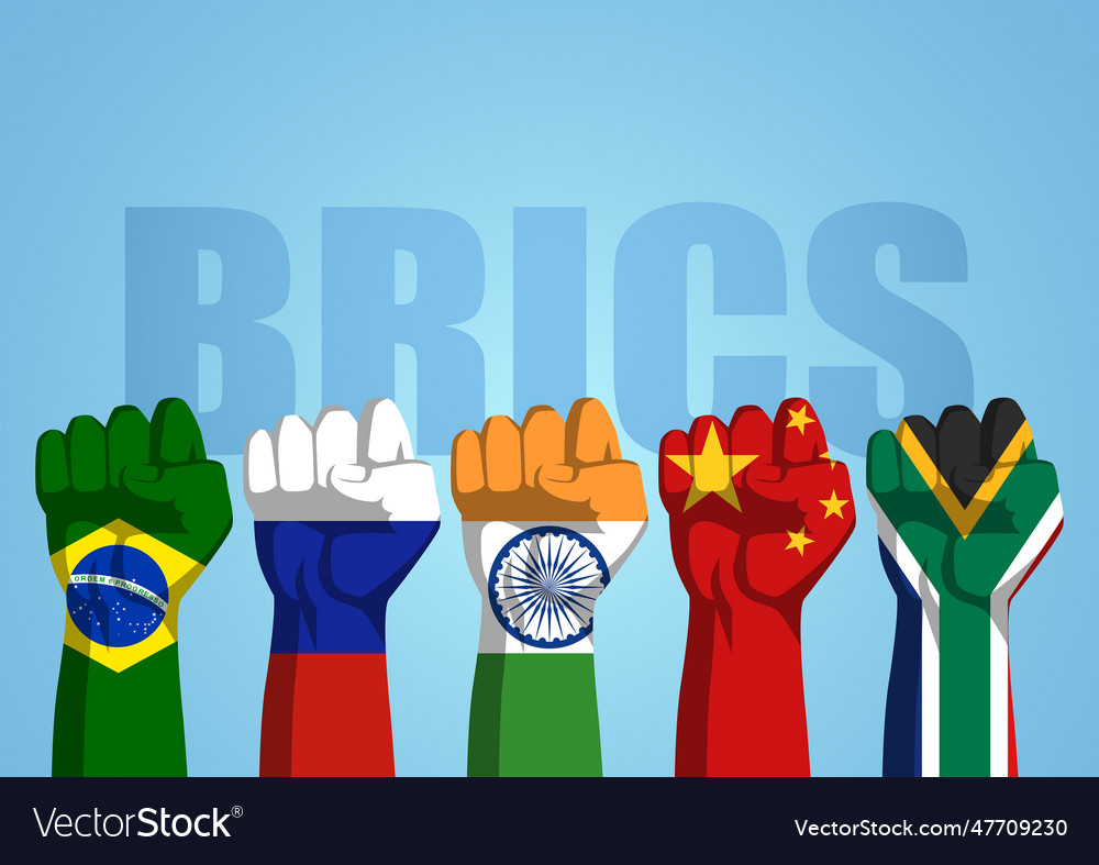 Fäuste mit den brics-Länder-Flags