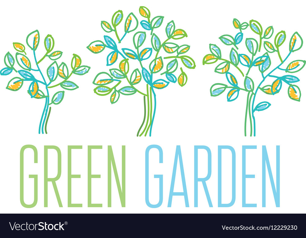 Green tree design element in hand drawn relaxed Vector Image