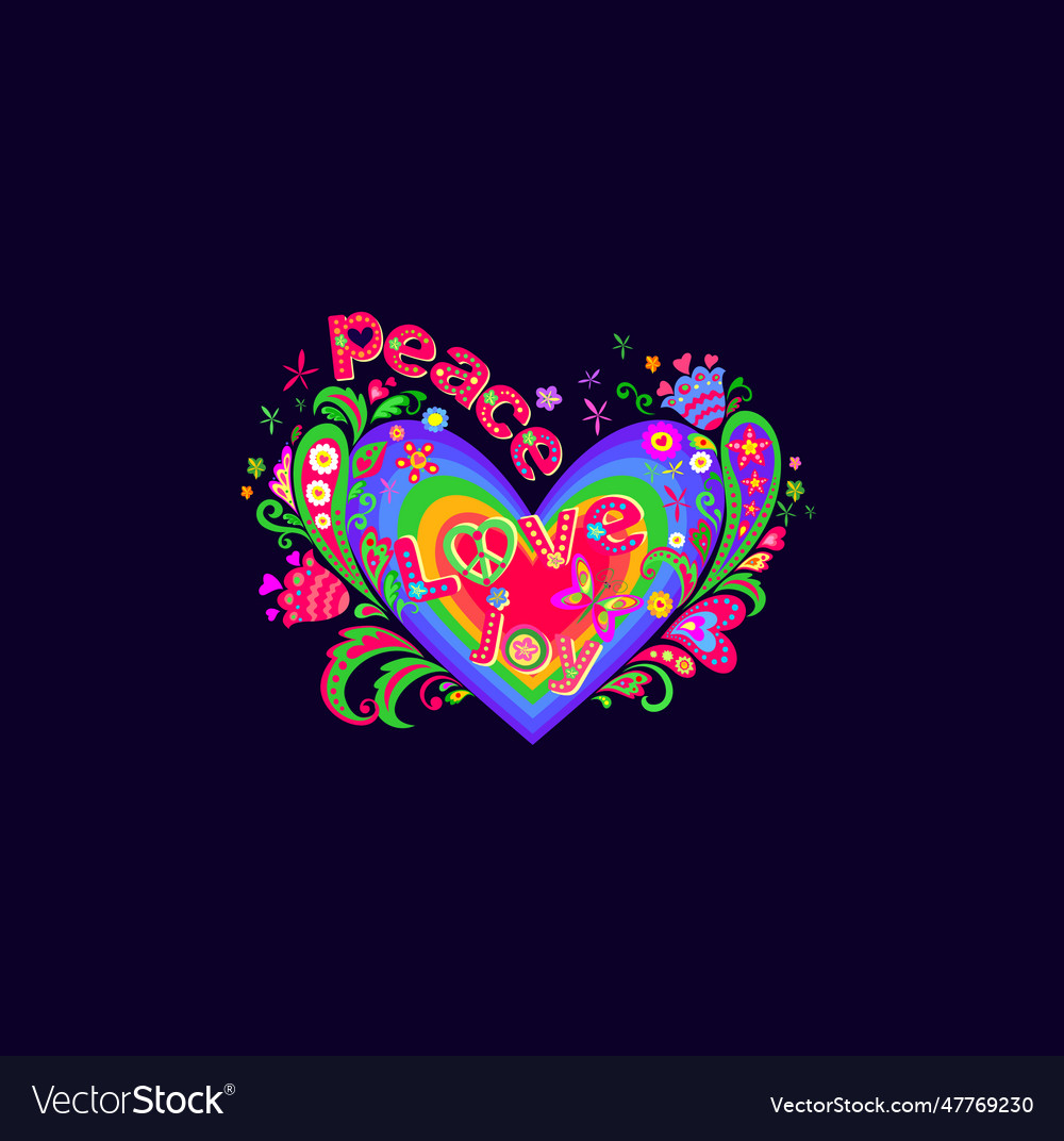 Hippie vivid print with colorful heart shape