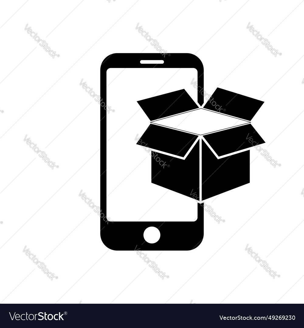 Phone with open box icon symbol for app and web vector image Phone with open box icon symbol for app and web