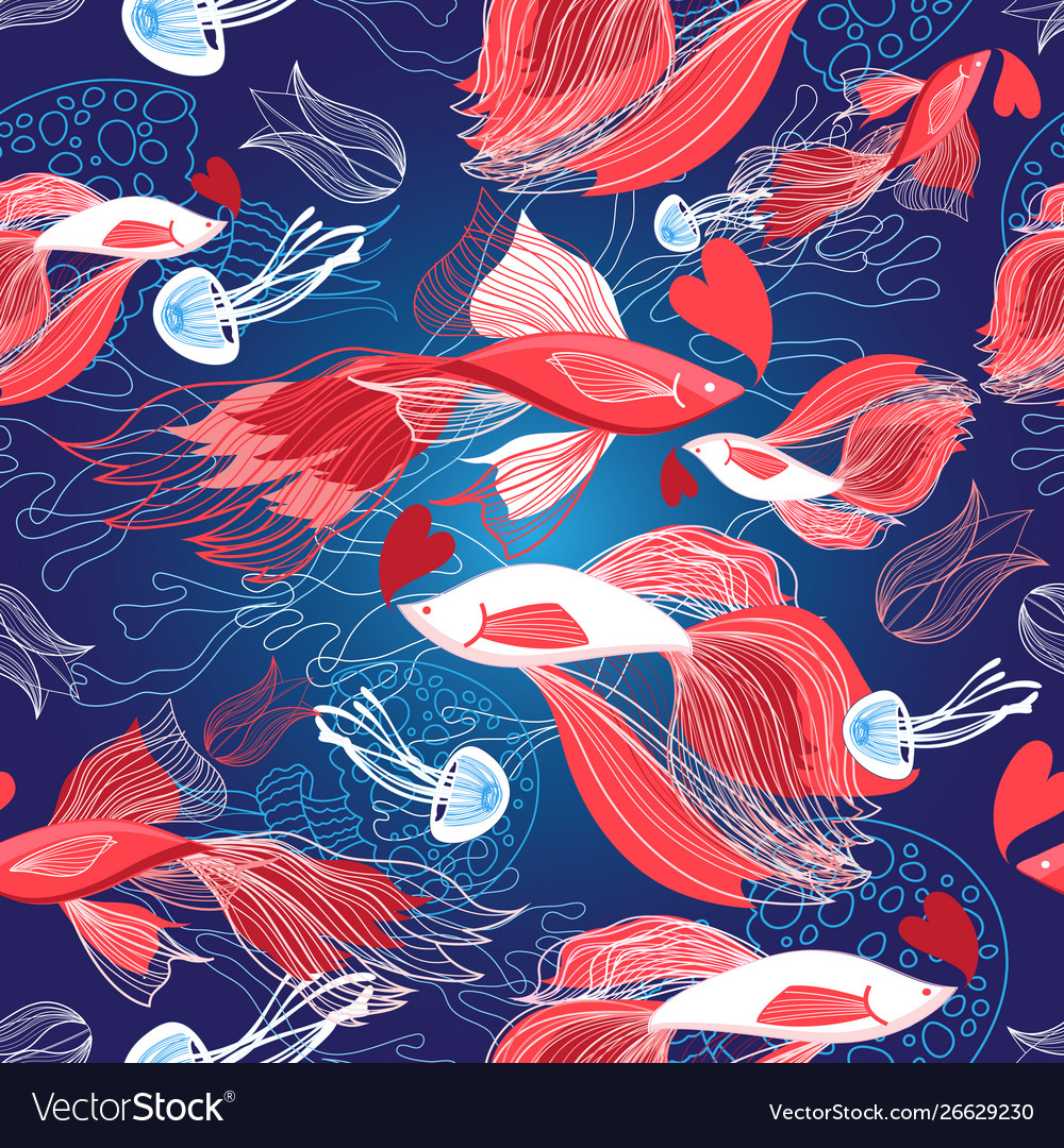 Seamless bright pattern lovers red fish