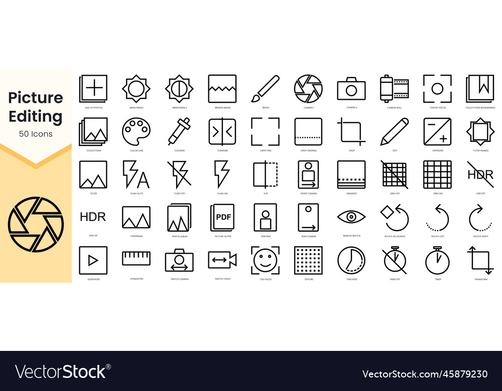 Set of picture editing icons simple line art