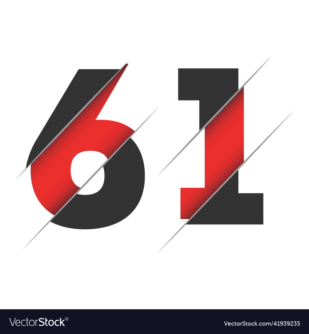 61 6 1 number logo design with a creative cut Vector Image