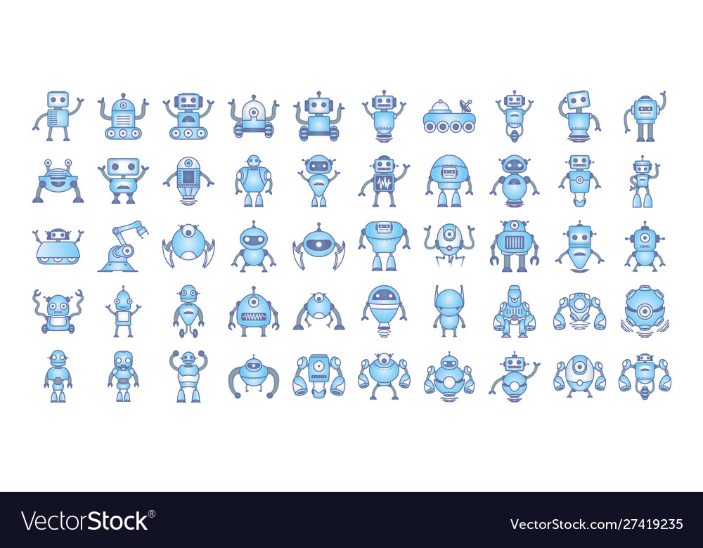 Bundle robots cyborg set icons vector image Bundle robots cyborg set icons