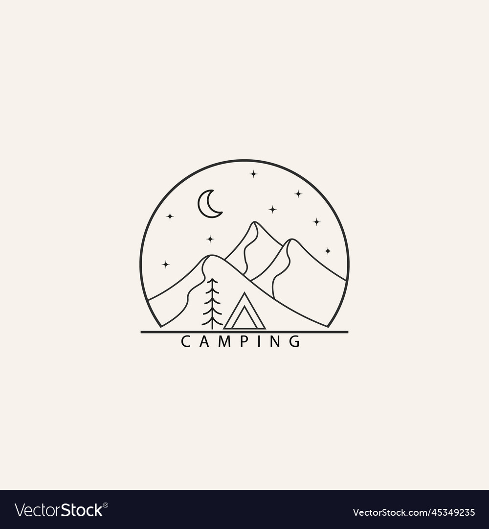Camp cozy line art logo design vector image Camp cozy line art logo design