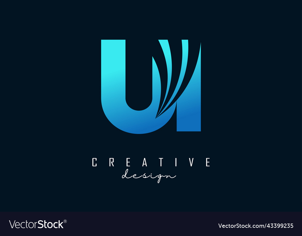 Creative blue letters ui u i logo with leading