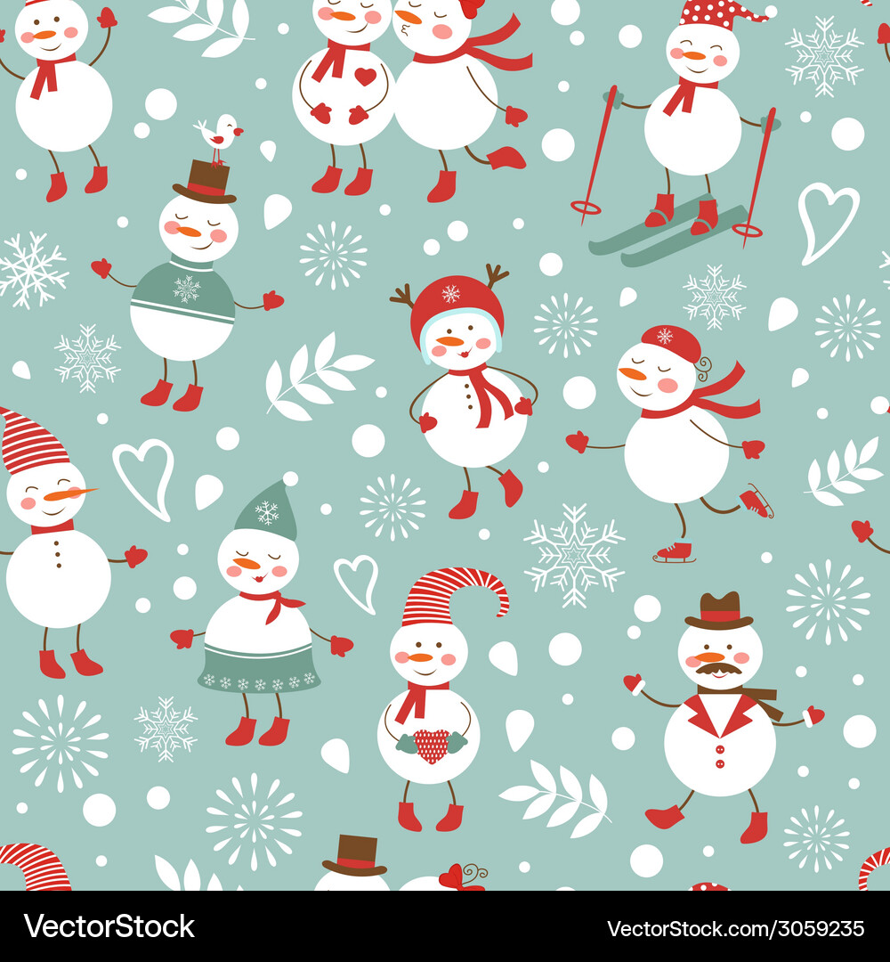 Cute snowmen seamless pattern Royalty Free Vector Image