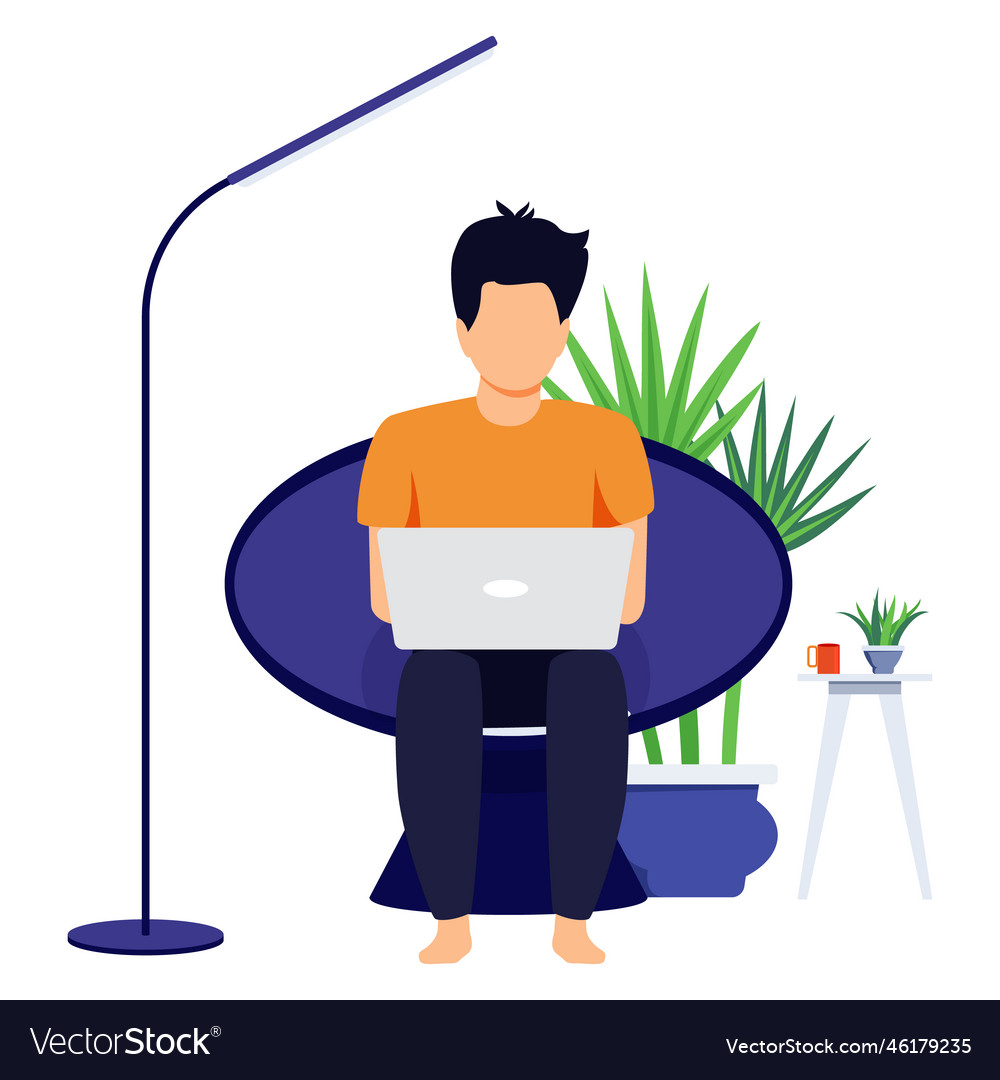 Home Office Workspace Working Male Character Vector Image