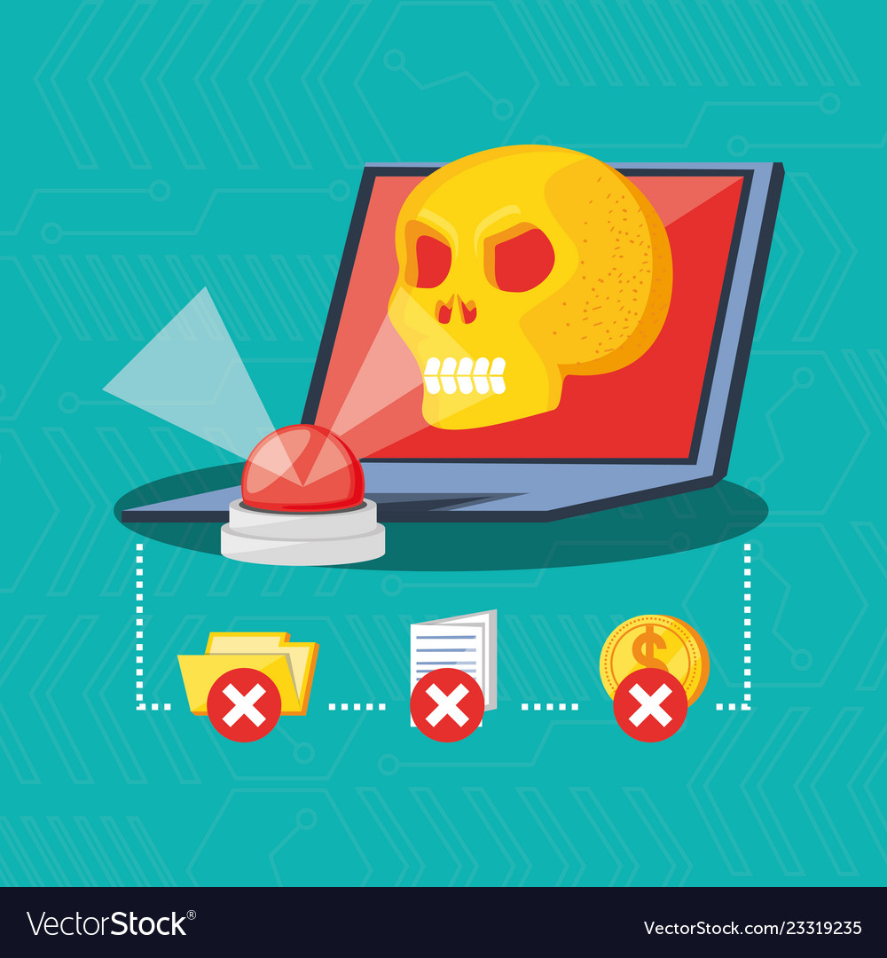 Laptop computer with set icons cyber security