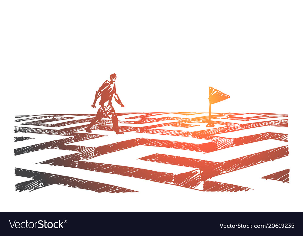 Man Navigating Maze to Flag