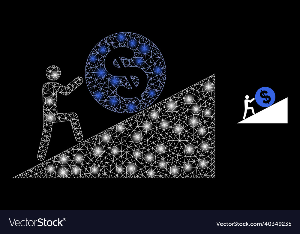 Mesh net man rolling dollar up vector image Mesh net man rolling dollar up