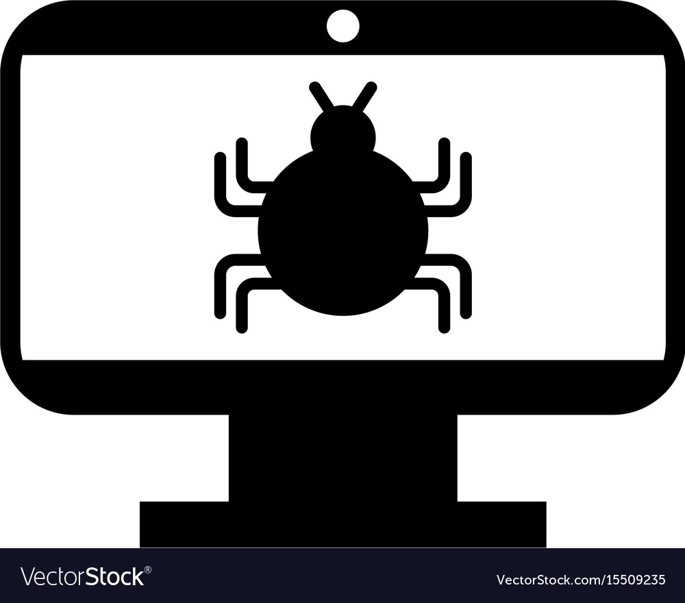 Monitor computer with bug infection virus icon
