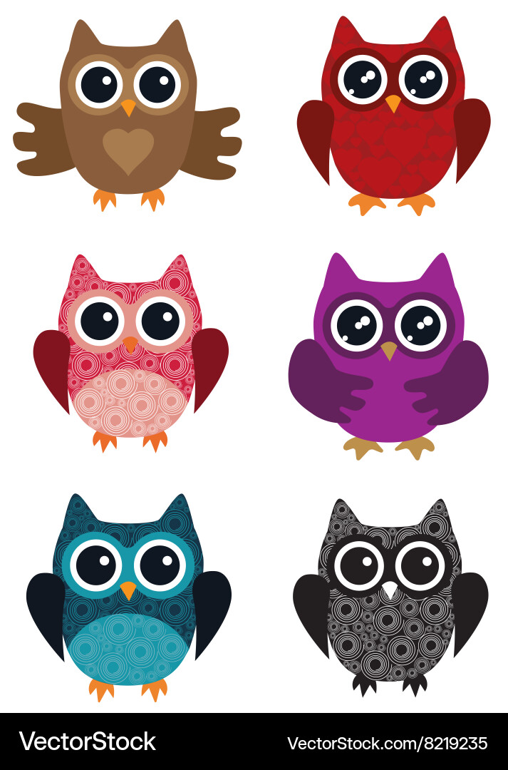 Owl set Royalty Free Vector Image - VectorStock