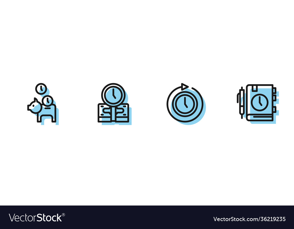 Set line clock with arrow piggy bank coin time vector image Set line clock with arrow piggy bank coin time