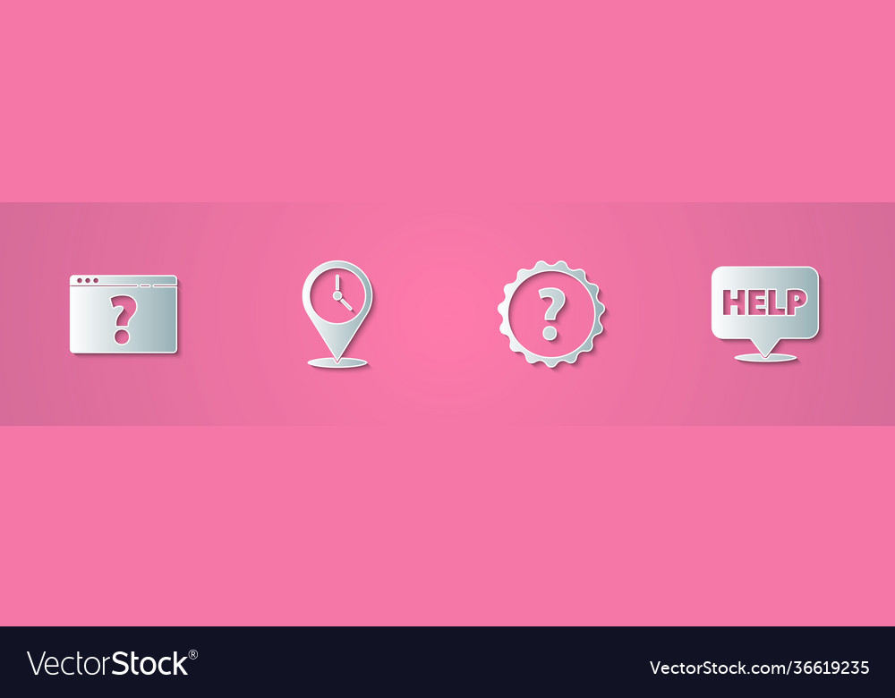 Set paper cut browser with question mark location Vector Image Set paper cut browser with question mark location
