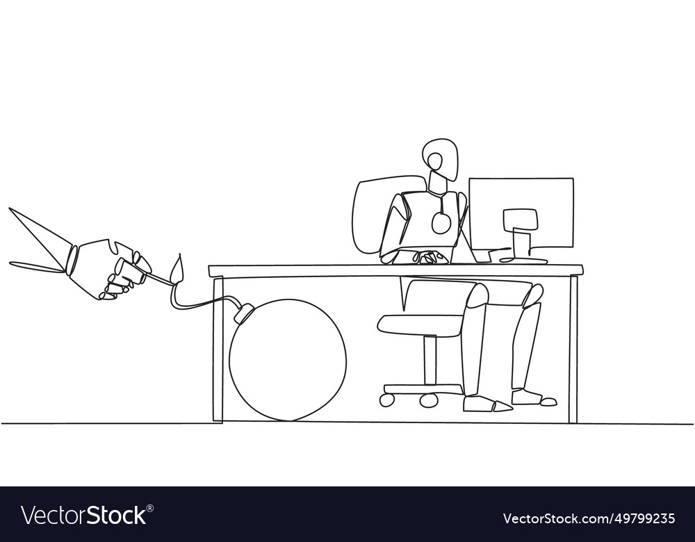Single one line drawing smart robot typing