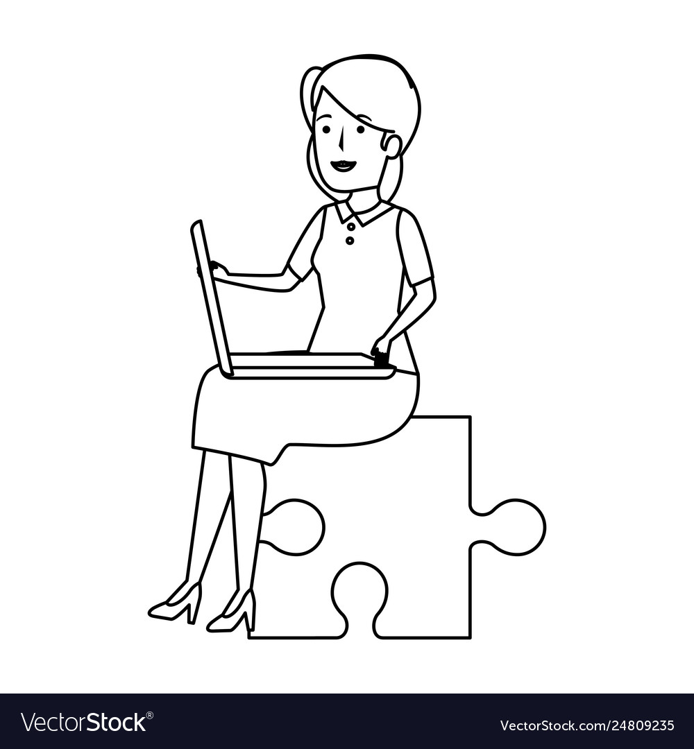 Young businesswoman sitting in puzzle piece