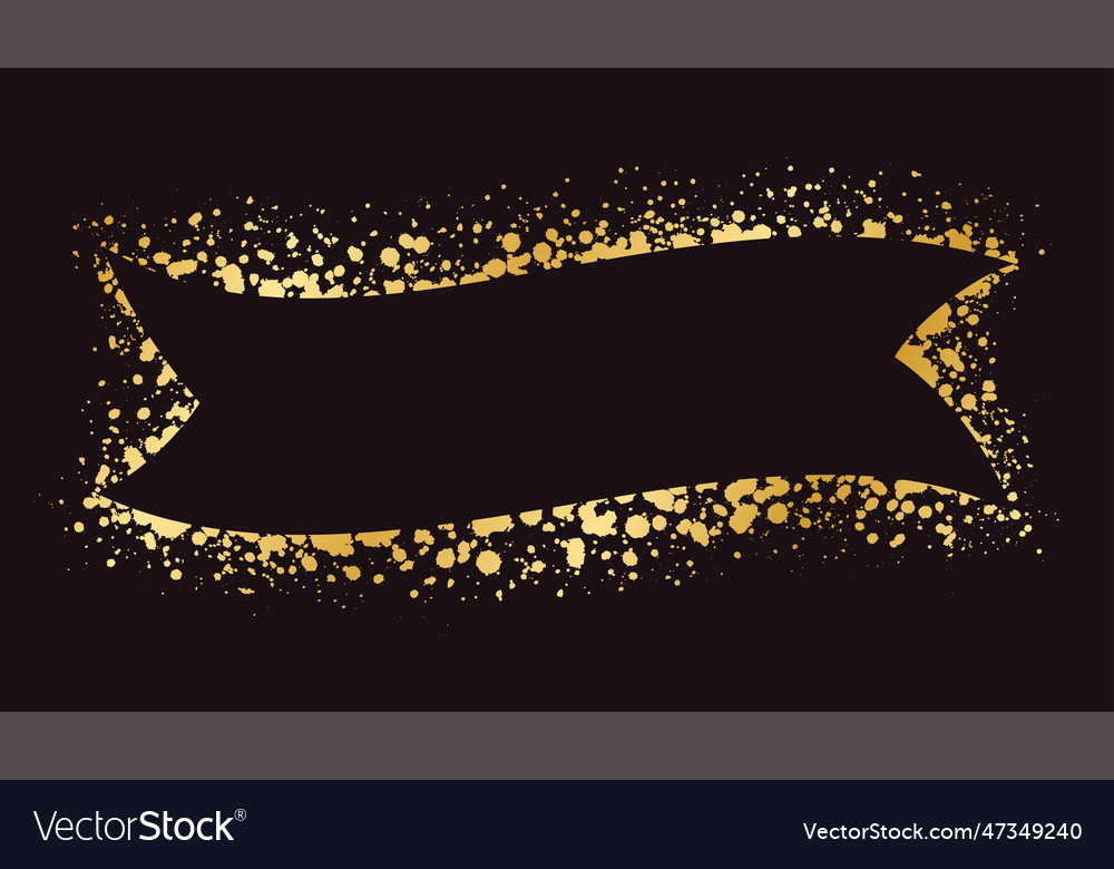 Abstract gold ink splatter ribbon banner frame