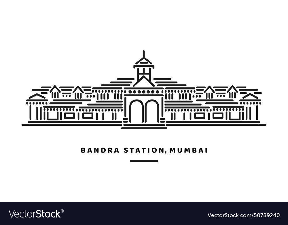 Bandra station building line Royalty Free Vector Image