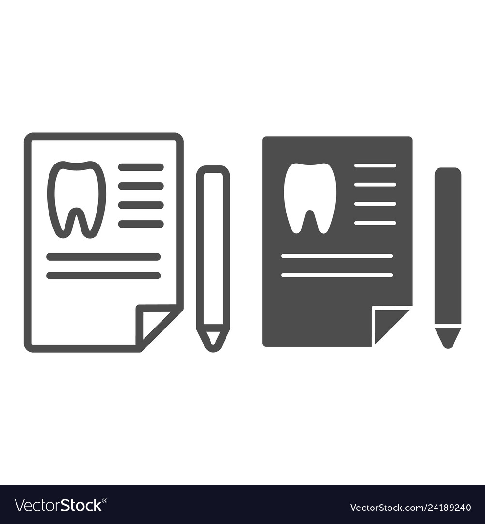 Dentist history line and glyph icon medical paper