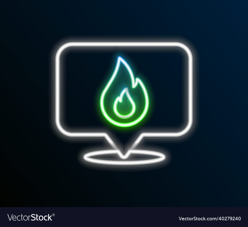 Glowing neon line map pointer with fire flame icon vector image Glowing neon line map pointer with fire flame icon